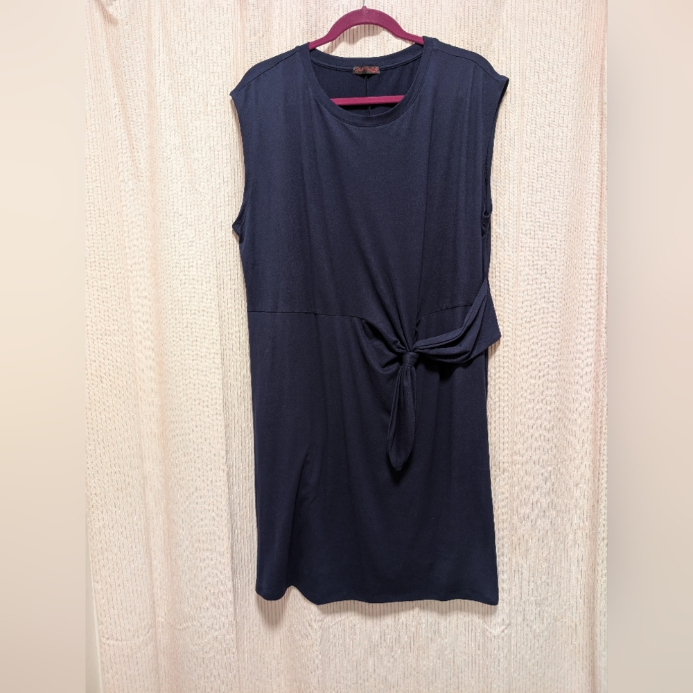 Navy Sleeveless Dress with Knot Detail